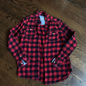 Tailor Vintage Red Black Plaid Casual Button Down Shirt L